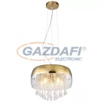   GLOBO 15838H KALLA Függeszték sárgaréz talp, átlátszó üveg búra arany csíkkal díszítve, benne üveg-kristály dekorációval.