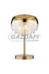 GLOBO 15838T KALLA Asztali lámpa sárgaréz talp, átlátszó üveg búra arany csíkkal díszítve, benne üveg-kristály dekorációval.