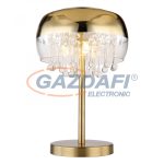   GLOBO 15838T KALLA Asztali lámpa sárgaréz talp, átlátszó üveg búra arany csíkkal díszítve, benne üveg-kristály dekorációval.