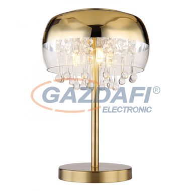 GLOBO 15838T KALLA Asztali lámpa sárgaréz talp, átlátszó üveg búra arany csíkkal díszítve, benne üveg-kristály dekorációval.