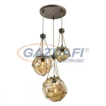   GLOBO 15859-3H TIKO Függeszték , 40W , 2x E27 , 1x E27 ILLU 25W , rozsda hatású / üveg / textil