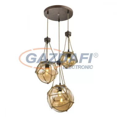 GLOBO 15859-3H TIKO Függeszték , 40W , 2x E27 , 1x E27 ILLU 25W , rozsda hatású / üveg / textil