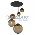   GLOBO 15865-5 VARUS Függeszték fém barna mennyezetrózsa borostyán színű 5 üveg búrával szerelve. DM: 2x15-20-25-33 cm, Ø:650, H:1500, exkl. 5xE27 40W 230V