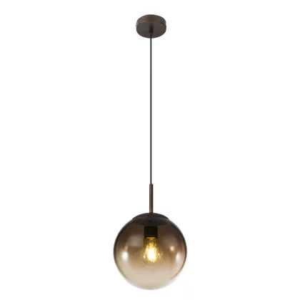   GLOBO 15865 VARUS Függeszték fém barna mennyezetrózsa borostyán színű üveg búrával szerelve. Ø:200, H:1200, exkl. 1xE27 40W 230V