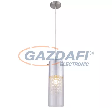 GLOBO 15908-1S WEMMO Függeszték nikkel matt, ezüst színben, átlátszó üveg búrával. Ø:110, H:1200, exkl. 1xE27 60W 230V