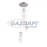   GLOBO 15908-3S WEMMO Függeszték nikkel matt, ezüst színben, átlátszó üveg búrával. Ø:300, H:1200, exkl. 3xE27 60W 230V