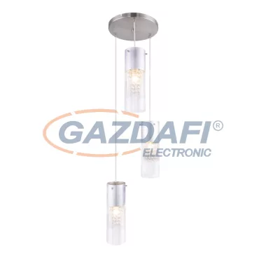 GLOBO 15908-3S WEMMO Függeszték nikkel matt, ezüst színben, átlátszó üveg búrával. Ø:300, H:1200, exkl. 3xE27 60W 230V
