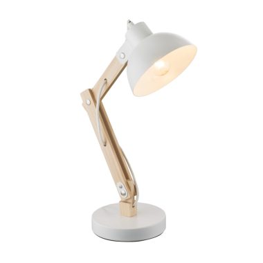 GLOBO 21502 Tongariro Asztali lámpa, 40W, E27, fémfehér, fa, textilkábel