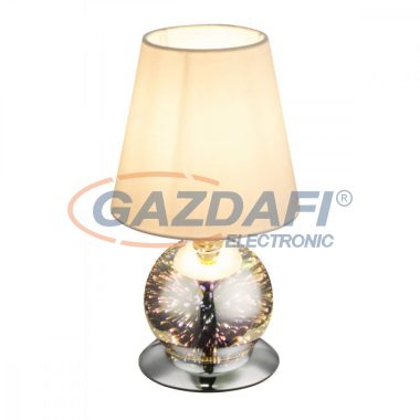 GLOBO 24132T ELIAS Asztali lámpa, 40W, E14, LED 3W, 3000 K, 30 Lm, üvegkróm, 3D hatás, textil