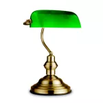   GLOBO 24934 ANTIQUE Asztali lámpa bronz váz, zöld üveg búrával. LxBxH:250x190x360, exkl. 1xE27 60W 230V