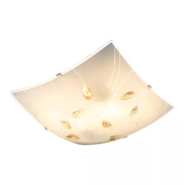 GLOBO 40393-2 TAVEUNI Mennyezeti króm fül/fehér üveg, borostyán dekor, LxBxH:300x300x70, exkl. 2xE27 ILLU 60W 230V