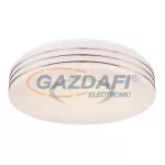   GLOBO 41299-28 MEFFA Mennyezeti lámpa fém fehér alaplap, opál fehér akril búrával, króm dekorcsikkal. Apró kristály díszítéssel szikra effekttel. Fényerő-szabályozható, színhőmérsékletváltós, távirányítóval. Ø:380, H:100, LED 28W 230V, 255-2422lm
