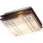   GLOBO 48089 KADAVU Mennyezeti sötétbarna fa/üveg, LxBxH:235x235x80, exkl. 1xE27 60W 230V