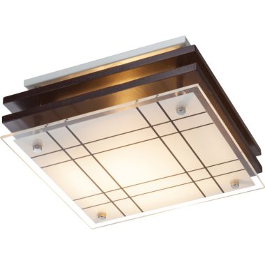 GLOBO 48089 KADAVU Mennyezeti sötétbarna fa/üveg, LxBxH:235x235x80, exkl. 1xE27 60W 230V