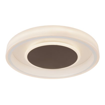   GLOBO 48398-40 GOFFI Mennyezeti lámpa, akril opál búrával, barna dekorációval a közepén. Funkciók: fényerőszabályzó, színhőmérséklet váltó, távirányító. Ø:495, H:95, inkl. 1xLED 40W 230V, 250-2400lm, CCT 3.000-4500-6.000K