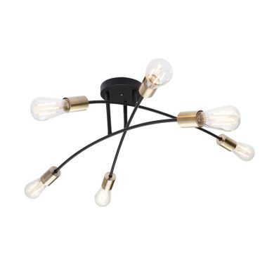 GLOBO 54003-6 SARINI Mennyezeti lámpa metál fekete -antik réz. Ø700, H:260, exkl. 6xE27 60W 230V