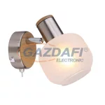   GLOBO 54302-1 LOGGI Spot nikkel matt váz, fa megjelenésű dekorral, fehér üveg búrával. BxH:100x125, AL:160, exkl. 1xE14 40W 230V