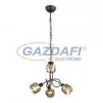   GLOBO 54357-3H INDIANA Függeszték , 40W , 3x E14 , 3000 K , 305 Lm , bronz , króm , füstös hatású üveg kristály