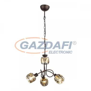 GLOBO 54357-3H INDIANA Függeszték , 40W , 3x E14 , 3000 K , 305 Lm , bronz , króm , füstös hatású üveg kristály