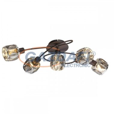 GLOBO 54357-5 INDIANA Mennyezeti lámpa, 40W, 5x E14, bronz, króm, füstös hatású üveg kristály