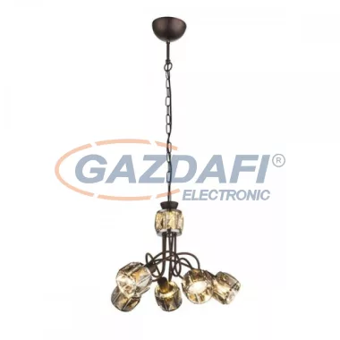 GLOBO 54357-5H INDIANA Függeszték ,40W , 5x E14 , 3000 K , 305 Lm , bronz , króm , füstös hatású üveg kristály GLOBO 54357-5H INDIANA Függeszték ,40W , 5x E14 , 3000 K , 305 Lm , bronz , króm , füstös hatású üveg kristály
