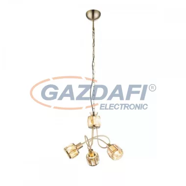 GLOBO 54358-3H MERO Függeszték , 40W , 3x E14 , 3000 K , 305 Lm , antik arany , sárgaráz , üveg kristály , borostyán
