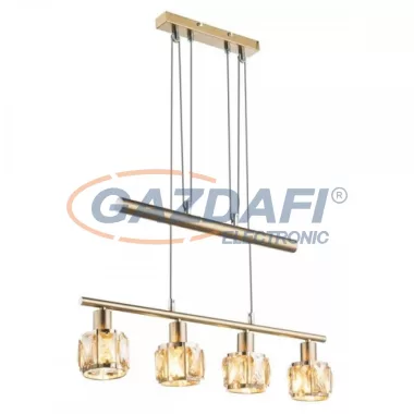 GLOBO 54358-4Z MERO Függeszték , 40W , 4x E14 , antik arany , sárgaréz , üvegkristályok , borostyán