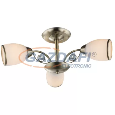 GLOBO 54708-3 COMODORO II Mennyezeti sárgaréz, üveg fehér,K5 kristály , D:500, H:210, exkl. 3xE27 40W 230V