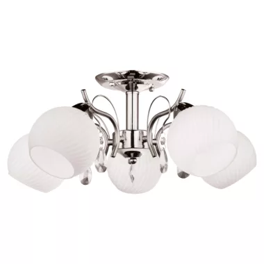 GLOBO 54711-5 PERDITA Mennyezeti króm,üveg fehér,K5 kristály dekorral,D:530, H:240, 5xE14 60W 230V