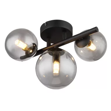 GLOBO 56133-3W RIHA Mennyezeti lámpa fém fekete váz, füstszínű búrával. Búra méretek: 1x12cm, 2x8cm, inkl. 10485 LED LM, SZxM::210x280, AL:190, inkl. 3xG9 LED 3,5W 230V, 80lm, 3000K