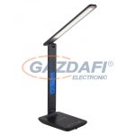   GLOBO 58405S DAVID Asztali lámpa műanyag fekete színű. 5W vezeték nélküli töltő. LCD kijelző. Érintőkapcsolós, fényerő és színhőmérséklet váltós. 1xCR2032, HxSZxM:285x115x565, 1xLED 5W 230V, 40- 400lm, CCT 3.000-4500-6.000