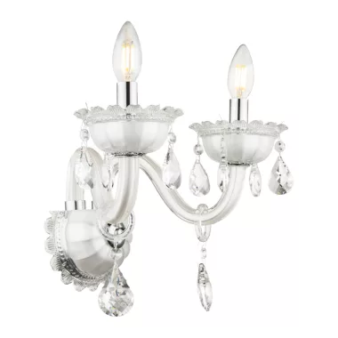 GLOBO 64118-2W TEEJAY Falikar fehér, üveg, K5 kristály,BxH:580x360, exkl. 2xE14 40W 230V