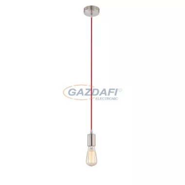 GLOBO A13 Függeszték matt króm, piros kábel,E27 60W 230V ø100x1400mm IP20