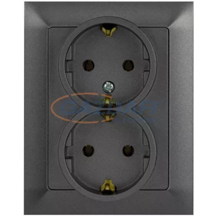 GREENLUX GXKP439 PREMIUM ZA-27 SCHUKO G Dupla csatlakozóaljzat 2x(2P+PE), 16A grafit GREENLUX GXKP439 PREMIUM ZA-27 SCHUKO G Dupla csatlakozóaljzat 2x(2P+PE), 16A grafit