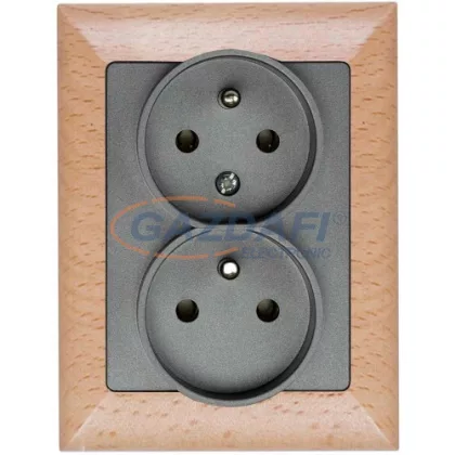  GREENLUX GXKP738 PREMIUM ZA-26 G+B Dupla csatlakozóaljzat 2x(2P+PE) grafit+bükk. Nem kompatibilis a keretekkel. 250V grafit+bükk  10A