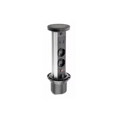 GTV AE-BPW2FCAM-20 CAMINO 80mm süllyesztett irodai hosszabbító kábel 100mm, 2x francia aljzat,USB A+C, indukciós töltő 10W, kábel 1,5 m, fekete
