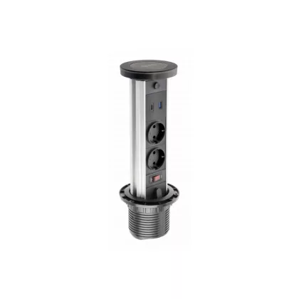   GTV AE-BPW2FCAM-20 CAMINO 80mm süllyesztett irodai hosszabbító kábel 100mm, 2x francia aljzat,USB A+C, indukciós töltő 10W, kábel 1,5 m, fekete