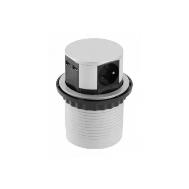 GTV AE-BPW3S100U-53 Asztali süllyesztett konnektor COMFORT, 3xSCHUKO + 2x USB 5V/2A, AC220-240V, IP20, 1,5 m kábel, alumínium