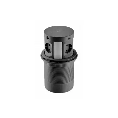 GTV AE-BPW4S120P-20 Süllyesztett irodai hosszabbító COMFORT PLUS 120mm, 4x schuko aljzat, 2xUSB. 2xRJ45, indukciós töltő 5W, kábel 1,5 m, fekete