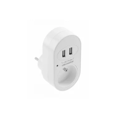 GTV AE-GSS2USB-10 Elektromos aljzat USB-vel, 220-240VAC, max. 3500W, 2xUSB töltő, IP20, fehér, SCHUKO
