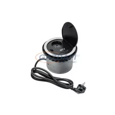 GTV AE-BPW1S2UCH-80 Asztalba süllyeszthető elosztó 2 USB töltő 5V, 2A, IP20, 3500W, SCHUKO