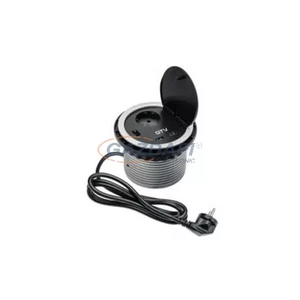   GTV AE-BPW1S2UCH-80 Asztalba süllyeszthető elosztó 2 USB töltő 5V, 2A, IP20, 3500W, SCHUKO