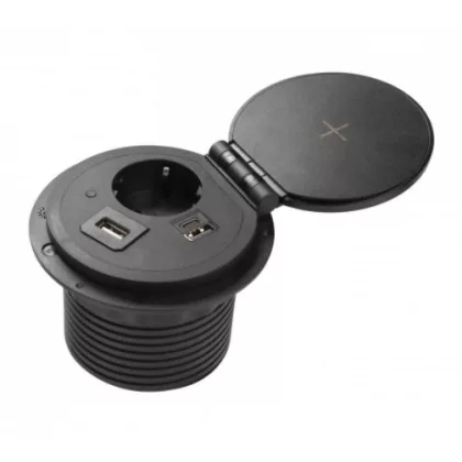   GTV AE-BPW1SACP-20 Süllyesztett asztali töltő aljzat Charger Plus, USB A+C, HDMI, RJ45, 1,5m kábel
