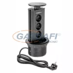   GTV AE-BPW3GS-20 Asztalba süllyeszthető függőleges elosztó 1.5m, 3x230V, 3600W, IP20, SHUCKO