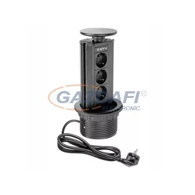 GTV AE-BPW3GS-20 Asztalba süllyeszthető függőleges elosztó 1.5m, 3x230V, 3600W, IP20, SHUCKO