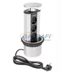   GTV AE-BPW3GS-80 Asztalba süllyeszthető függőleges elosztó hármas földelt 230V, 3600W, IP20, 1.5m SHUCKO