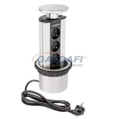 GTV AE-BPW3GS-80 Asztalba süllyeszthető függőleges elosztó hármas földelt 230V, 3600W, IP20, 1.5m SHUCKO