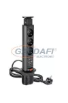 GTV AE-BPW3S60U-20 Süllyeszthető elosztó 3 alj, 2 USB, SCHUKO, 2,1A 5V,  AC220-240V, 3600W, IP20, 1,5m, fekete