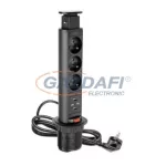   GTV AE-BPW3S60U-20 Süllyeszthető elosztó 3 alj, 2 USB, SCHUKO, 2,1A 5V,  AC220-240V, 3600W, IP20, 1,5m, fekete
