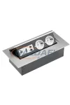 GTV AE-PB02GS-53 Süllyeszthető elosztó 2 aljzat, 1 USB, audio ki-/bemenet, internet bemenet, AC220-240V, max 3600W, IP20, 1,5m, alumínium, SCHUKO GTV AE-PB02GS-53 Süllyeszthető elosztó 2 aljzat, 1 USB, audio ki-/bemenet, internet bemenet, AC220-240V, max 3600W, IP20, 1,5m, alumínium, SCHUKO